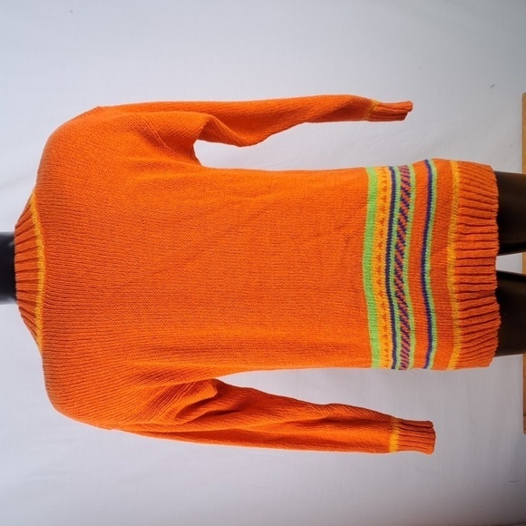 Vintage Liz Claiborne orange & green stripped ribbed collar long LG sweater - Picture 5 of 6